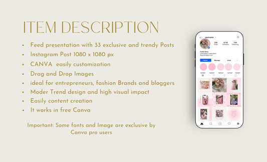 Plantilla de publicación de Instagram / Estética romántica y coqueta / Diseño floral femenino para marcas de estilo de vida y boutiques / Diseño de Canva en rosa