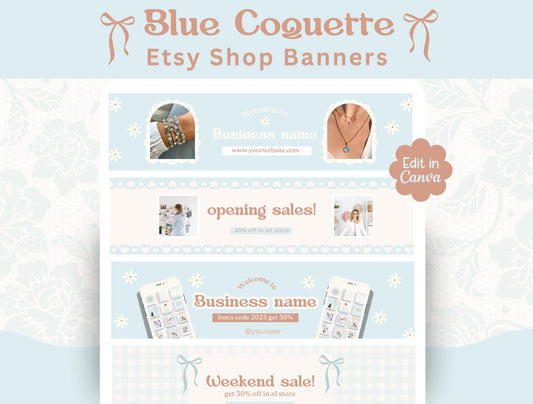 Banners estéticos azules para tiendas Etsy / Marcas de tiendas Delicate Coquette / Herramientas para pequeñas empresas