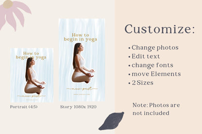 Plantilla de Instagram de bienestar, diseño artístico bohemio orgánico, ilustración dibujada a mano para entrenadores de yoga, salud, espiritualidad y terapia.