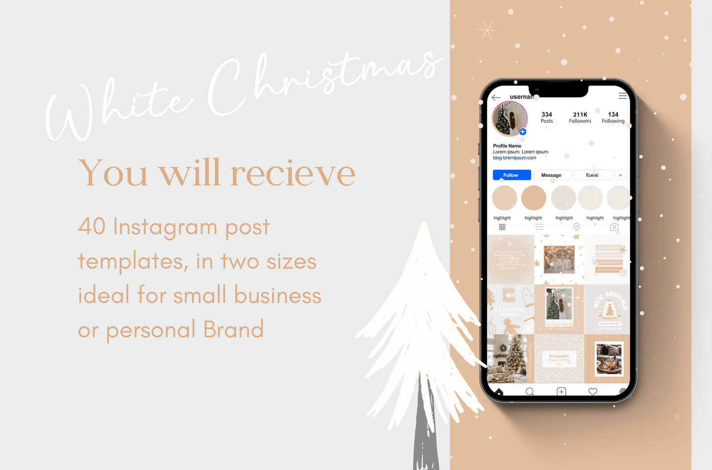 White Christmas instagram template - Hand Drawn Illustrated Christmas - Holiday post