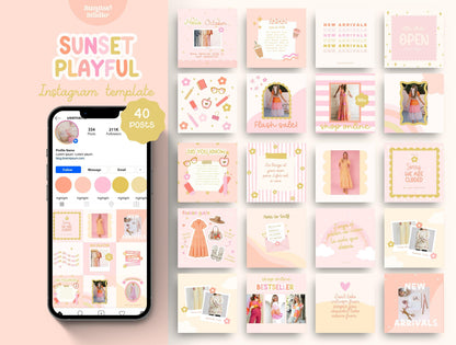 Plantilla de Instagram de Sunset Playful / Feed de Instagram de boutique / Feed de moda / Plantilla de compromiso