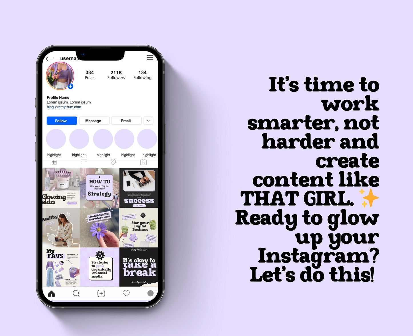 Plantilla de publicación viral de Instagram Lila: estética femenina para influencers, coaches de redes sociales y profesionales del marketing.