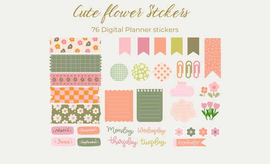 Pegatinas de flores bonitas y brillantes / Pegatinas de Goodnotes / Pegatinas de planificador / Pegatinas de moda / Pegatinas de planificador digital