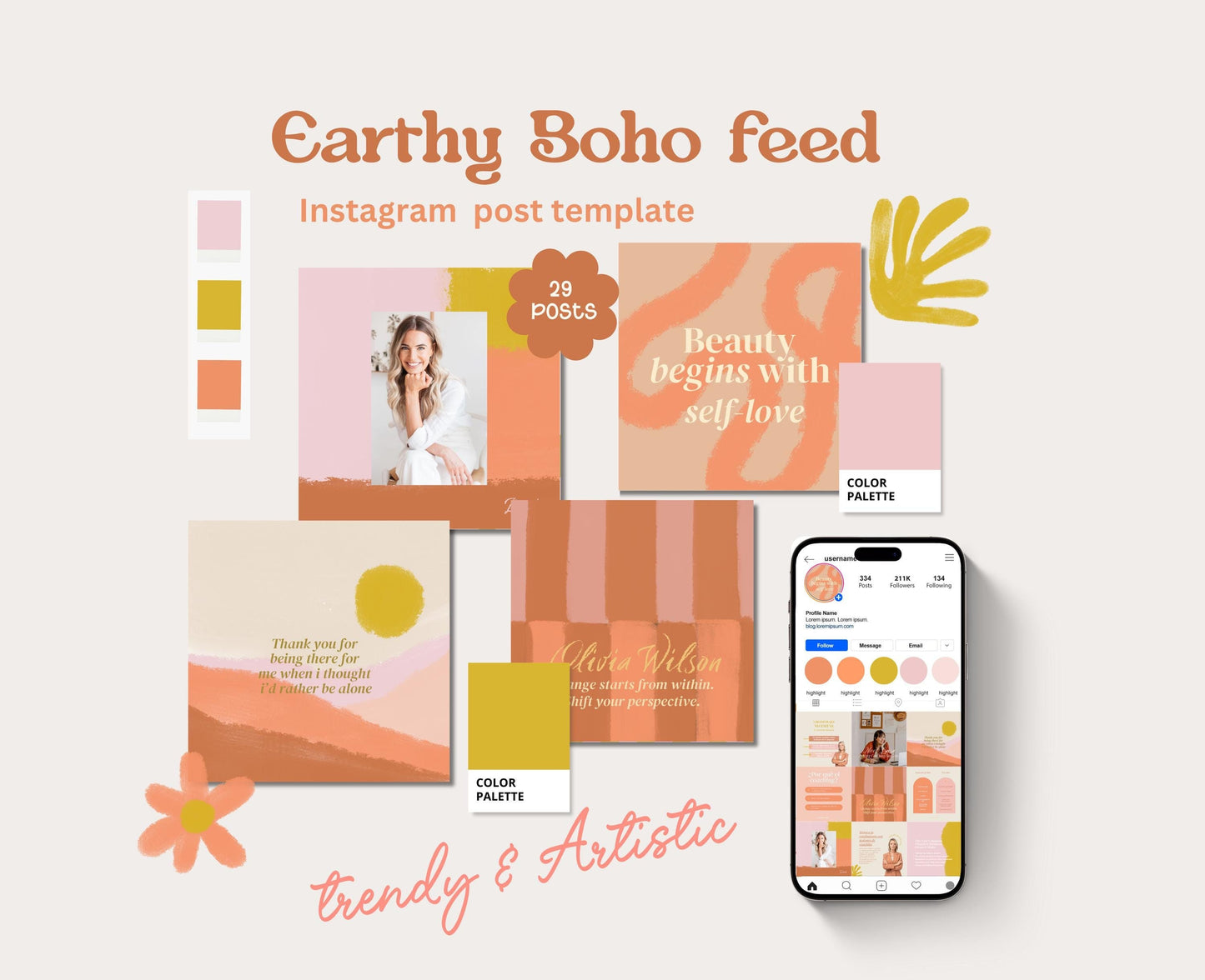 Tendencia terrosa para el feed artístico de Instagram de Coach / Canva: plantillas de publicaciones hechas a mano de alto impacto visual y estrategia de participación para pequeñas empresas