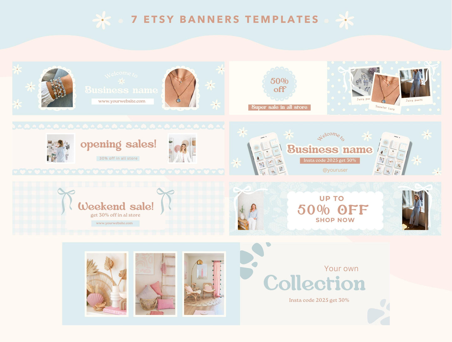 Banners estéticos azules para tiendas Etsy / Marcas de tiendas Delicate Coquette / Herramientas para pequeñas empresas