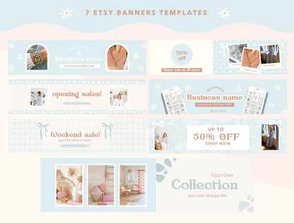 Banners estéticos azules para tiendas Etsy / Marcas de tiendas Delicate Coquette / Herramientas para pequeñas empresas