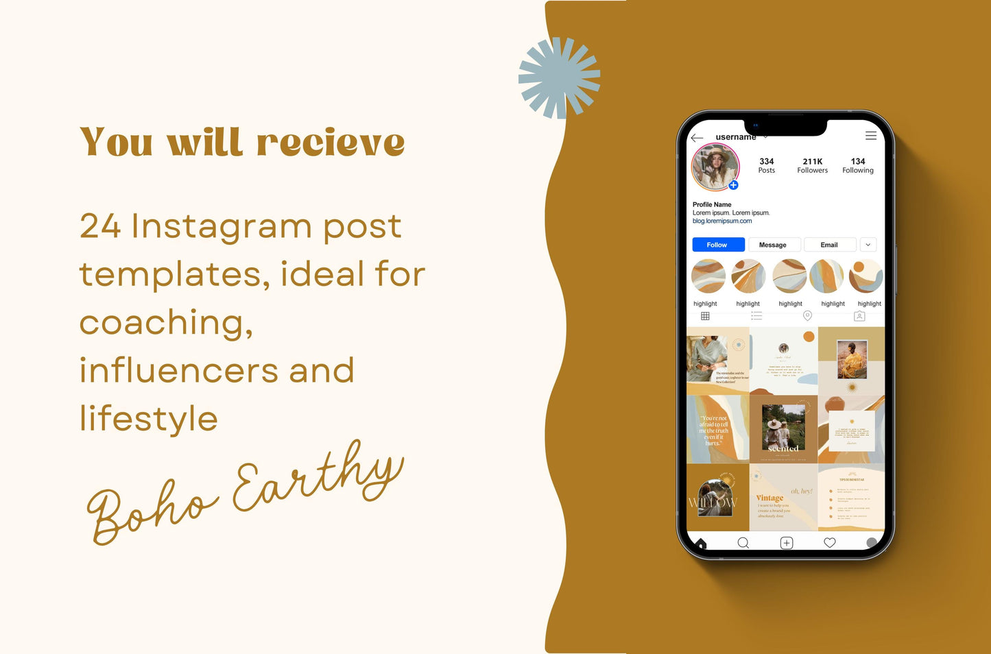 Plantilla de Instagram artística bohemia y terrosa / Canva: plantillas de publicaciones para pequeñas empresas, personas influyentes, coaching y estilo de vida