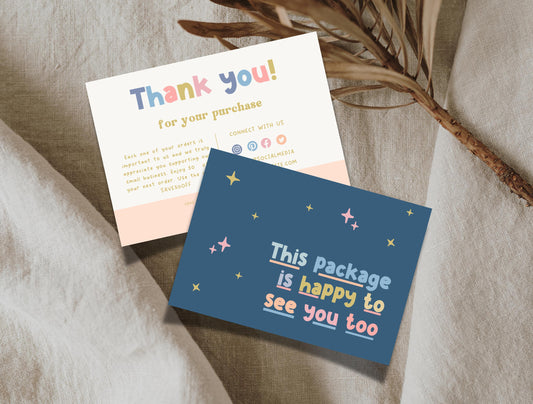 Plantilla de Canva de tarjeta de agradecimiento colorida editable/tarjeta de agradecimiento al cliente/inserto de empaque para pequeñas empresas