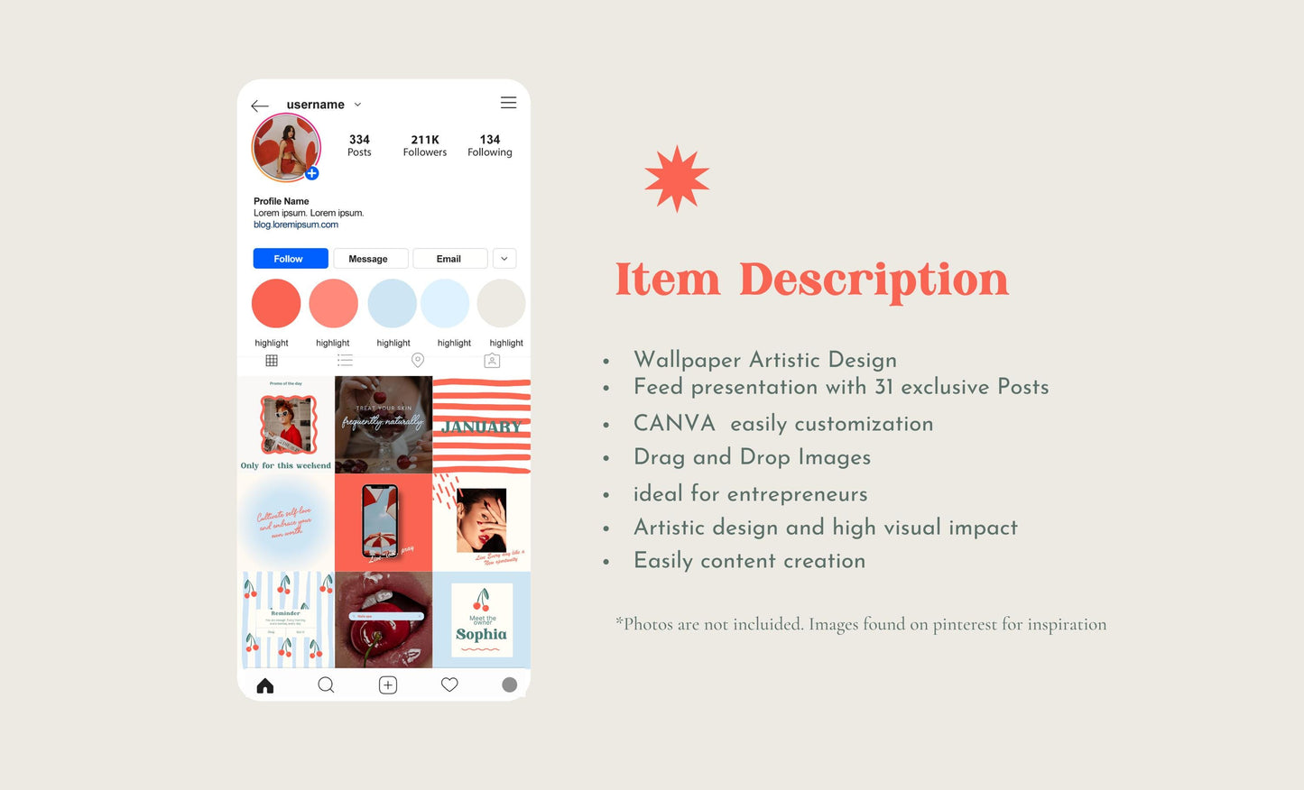 Plantilla moderna de Instagram con temática de cerezas / Diseño elegante y con estilo para redes sociales / Publicación moderna en Canva / Herramientas para pequeñas empresas / Feed de influencers