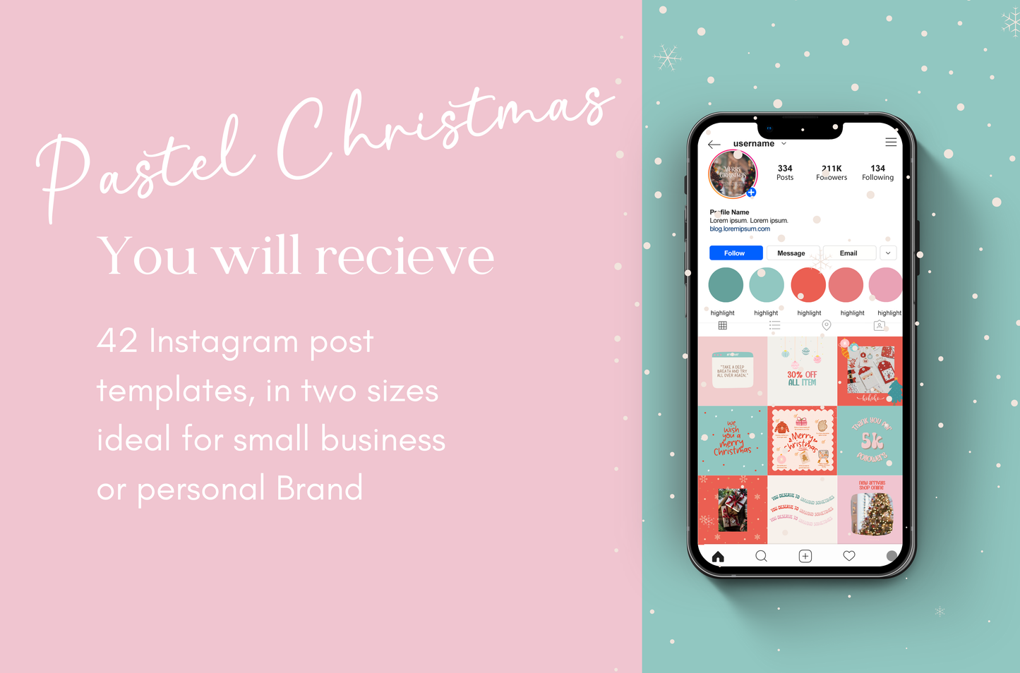 Christmas Instagram Template Canva - Holiday Instagram post feed - Festive Instagram Post Templates for Christmas Pink