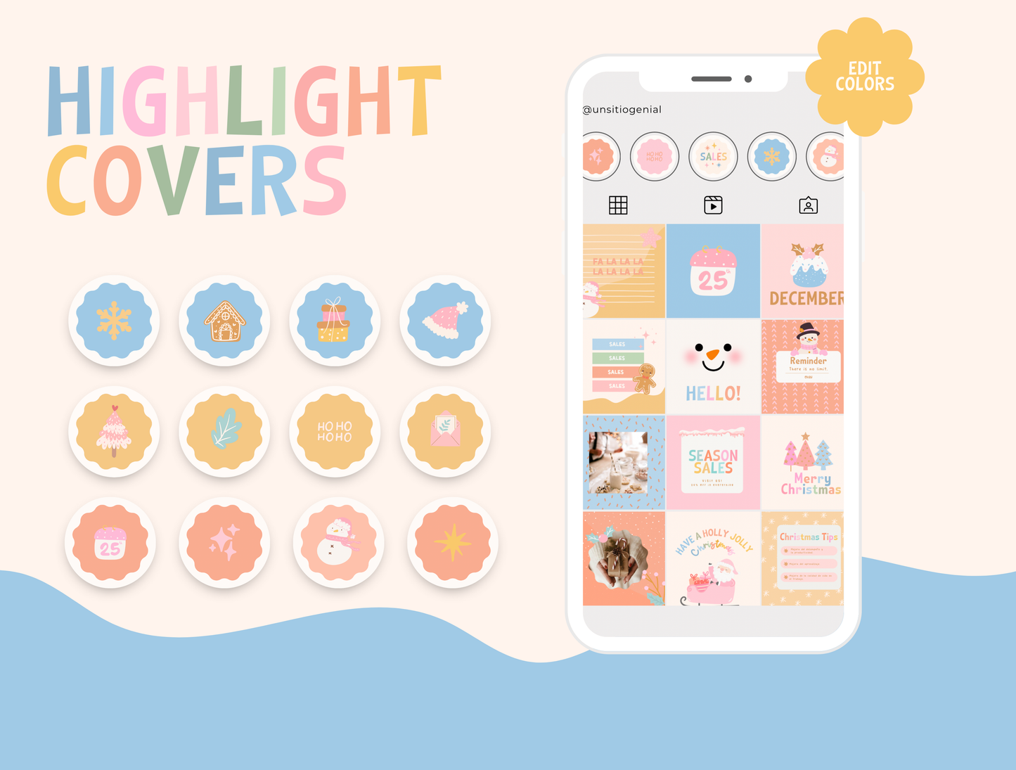 Rainbow Christmas Canva template- Holiday Instagram template- Christmas instagram Feed