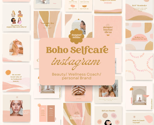 Plantilla de feed de Instagram de marca de belleza bohemia artística para Canva: plantillas de publicaciones para entrenadores de bienestar y marcas personales