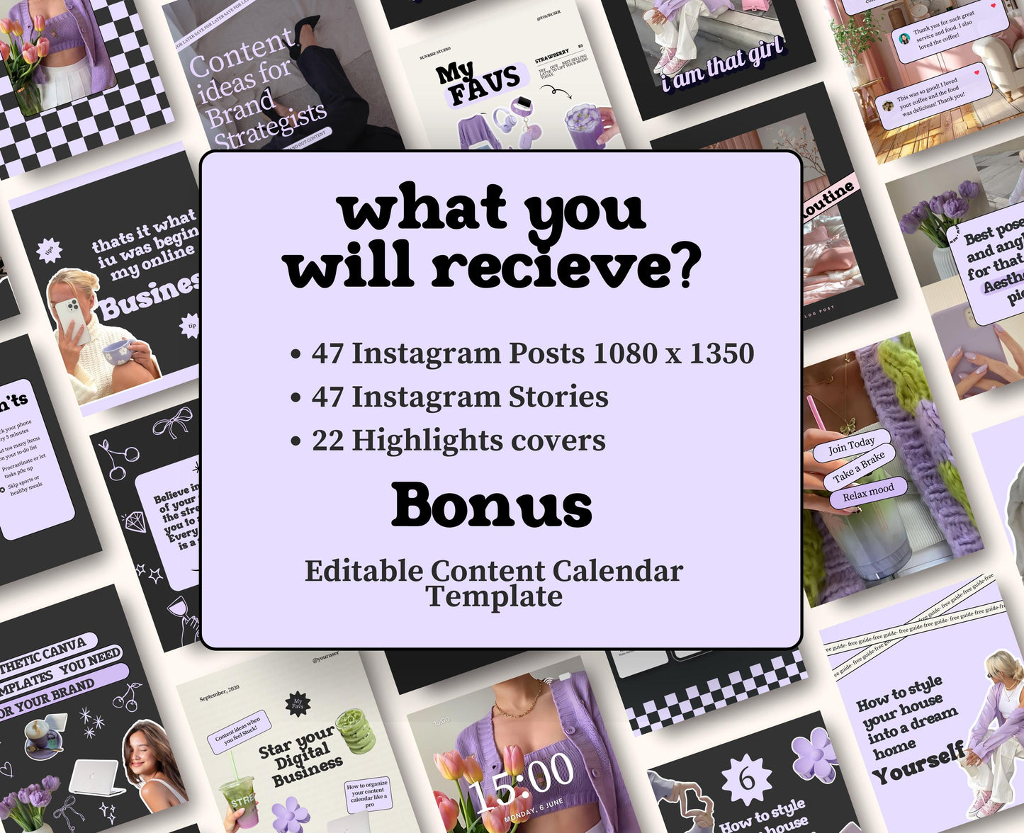 Plantilla de publicación viral de Instagram Lila: estética femenina para influencers, coaches de redes sociales y profesionales del marketing.