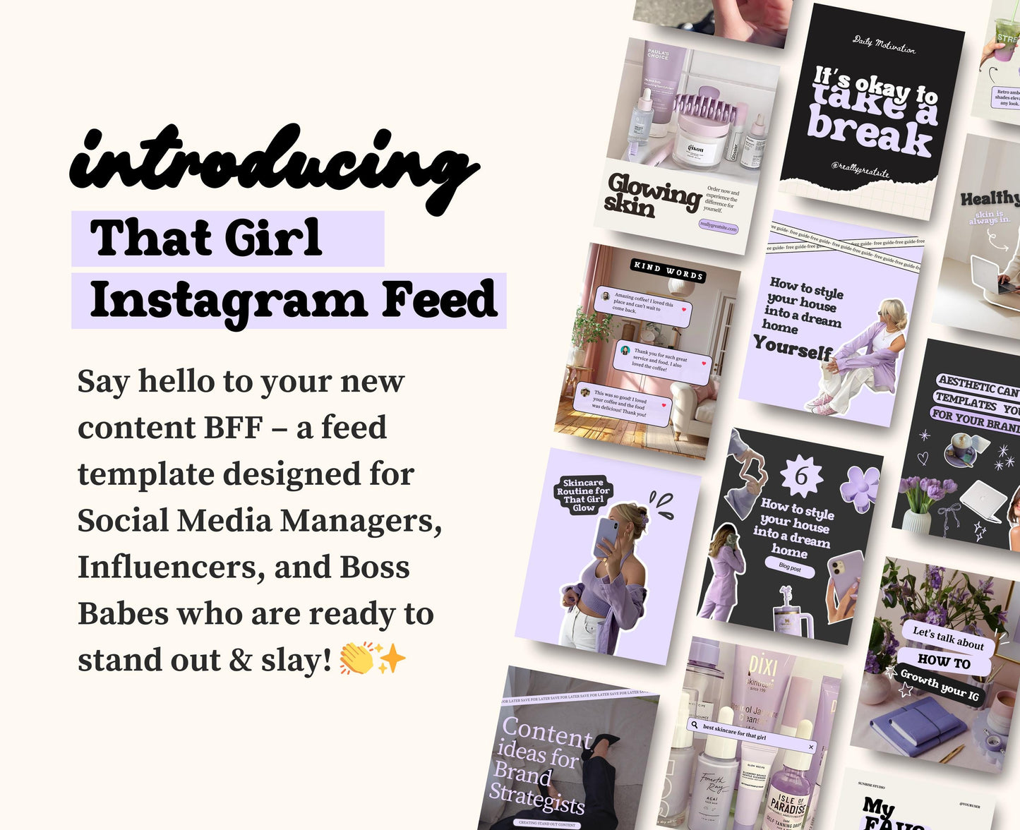 Plantilla de publicación viral de Instagram Lila: estética femenina para influencers, coaches de redes sociales y profesionales del marketing.