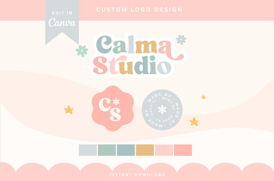 Logotipo colorido: diseño bohemio retro de moda para pequeñas empresas, logotipos modernos y brillantes para boutiques infantiles y marcas divertidas.