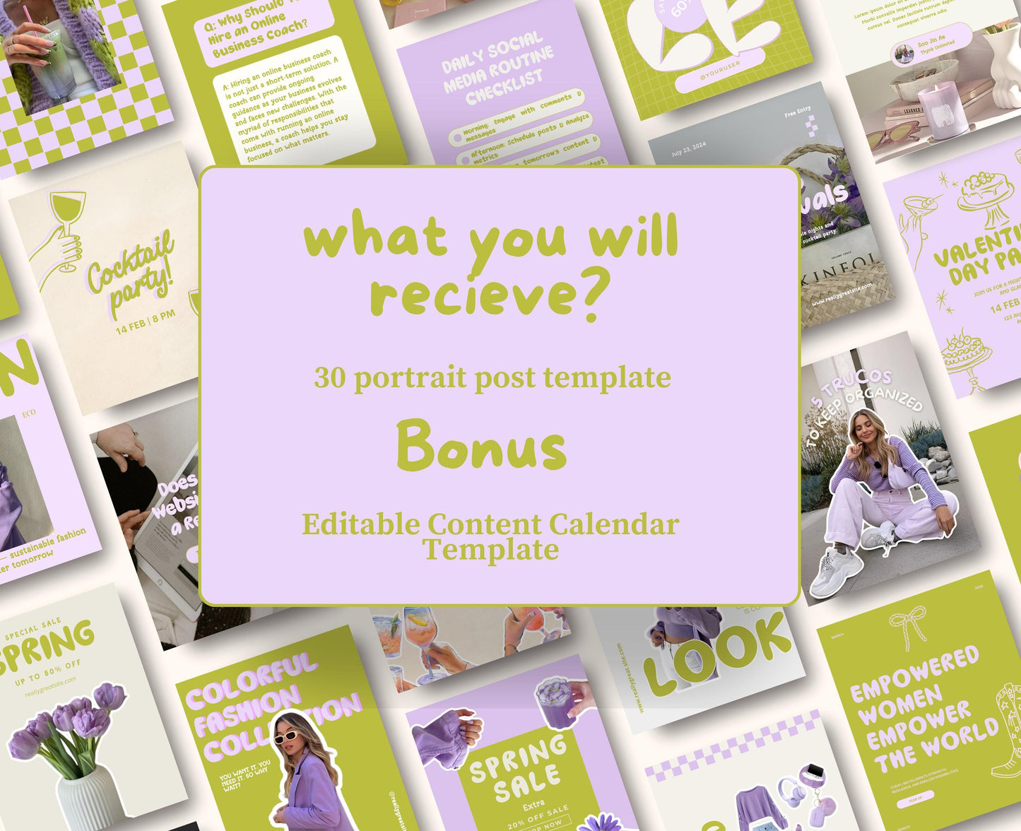 Viral Trendy lila & Green Instagram Template Pack | Vibrant Canva Templates for Influencers, Content Creators and Digital Marketers