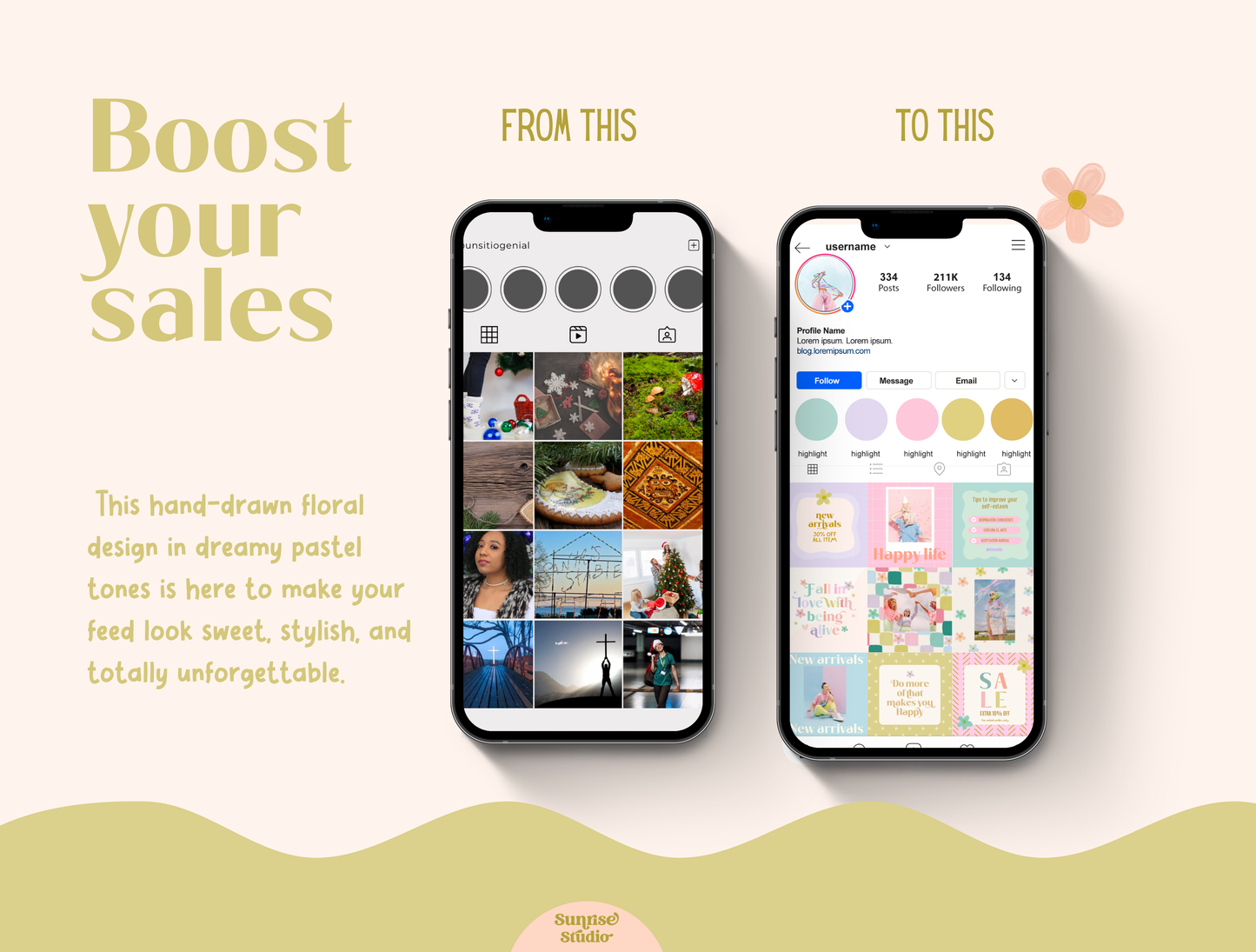 Hand-Drawn Floral Instagram Template | Pastel Canva Template for Small Business Branding & Aesthetic Feed
