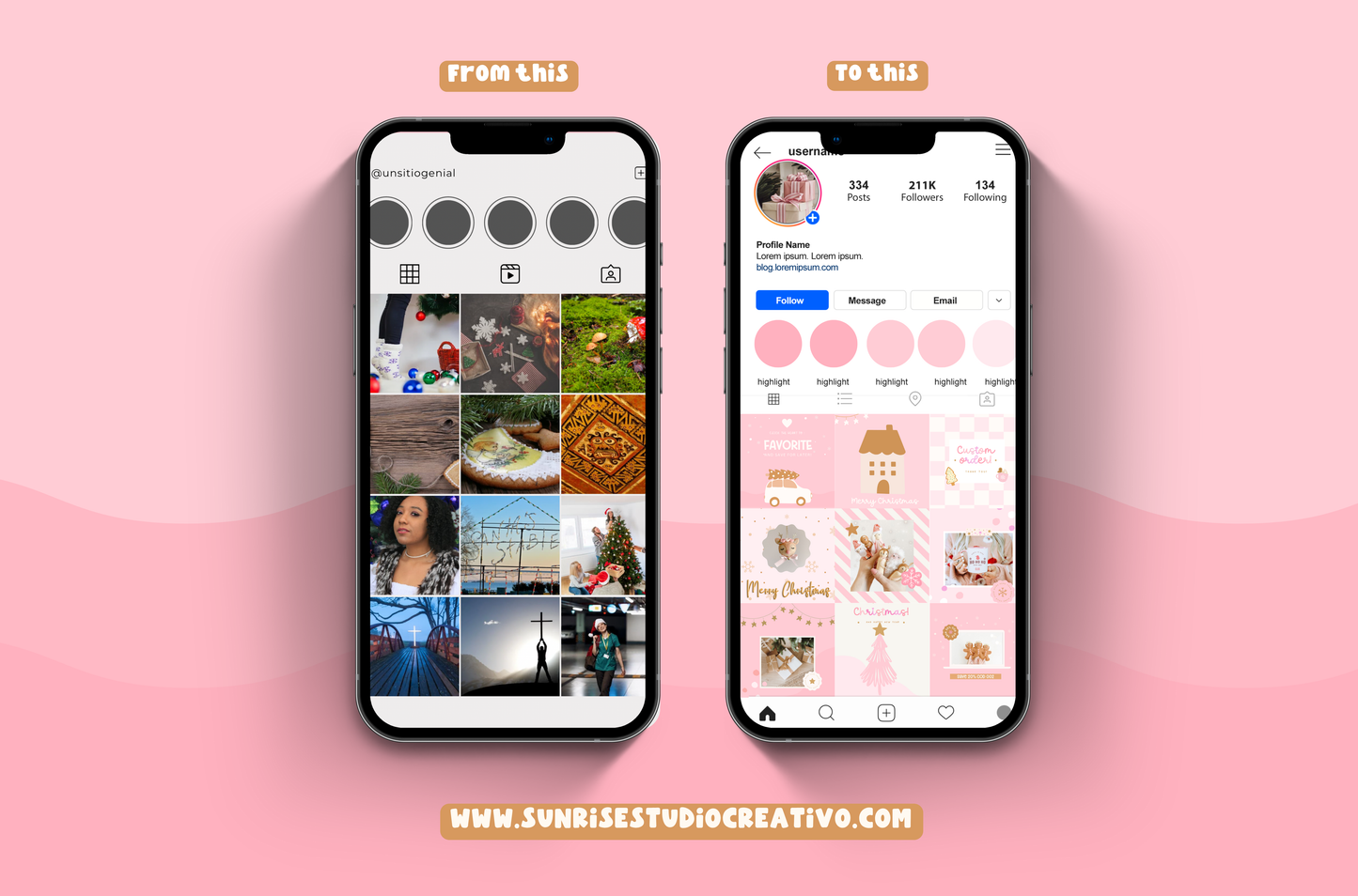 Pastel Pink Christmas Canva template- Holiday Instagram template- Christmas instagram Feed-season sales template