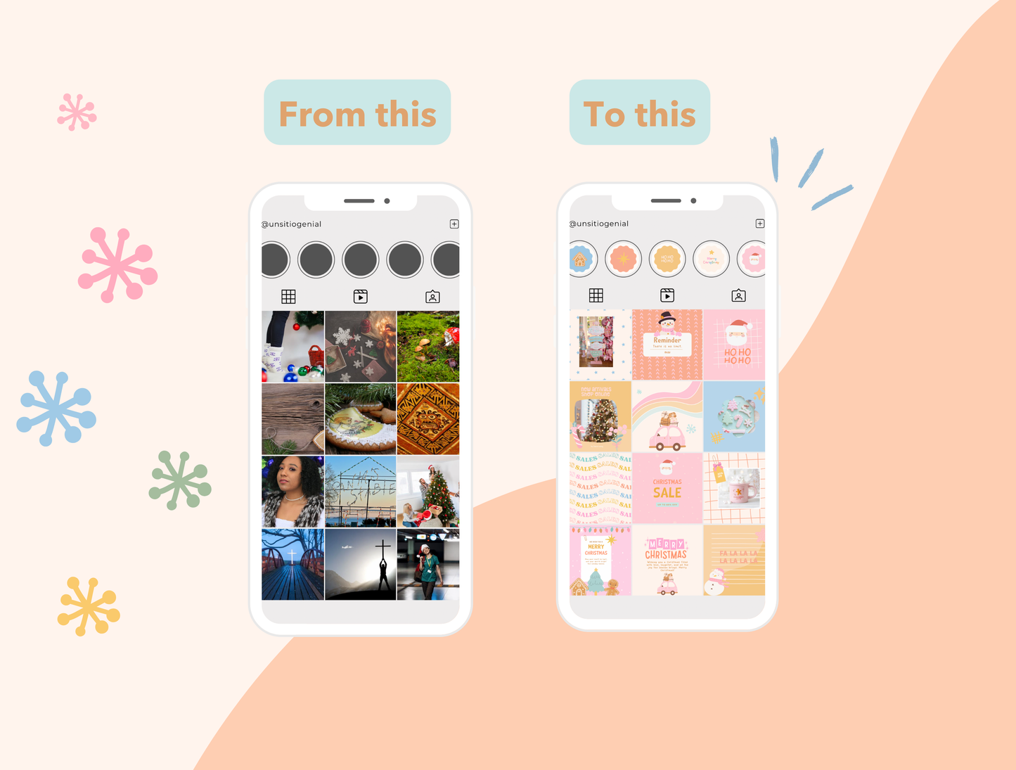 Rainbow Christmas Canva template- Holiday Instagram template- Christmas instagram Feed