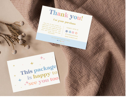 Plantilla de Canva de tarjeta de agradecimiento colorida editable/tarjeta de agradecimiento al cliente/inserto de empaque para pequeñas empresas