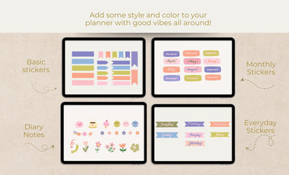 Pegatinas de flores bonitas y brillantes / Pegatinas de Goodnotes / Pegatinas de planificador / Pegatinas de moda / Pegatinas de planificador digital