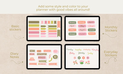 Pegatinas de flores bonitas y brillantes / Pegatinas de Goodnotes / Pegatinas de planificador / Pegatinas de moda / Pegatinas de planificador digital