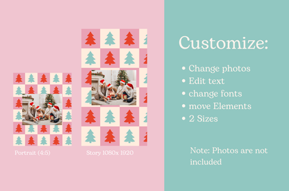 Christmas Instagram Template Canva - Holiday Instagram post feed - Festive Instagram Post Templates for Christmas Pink