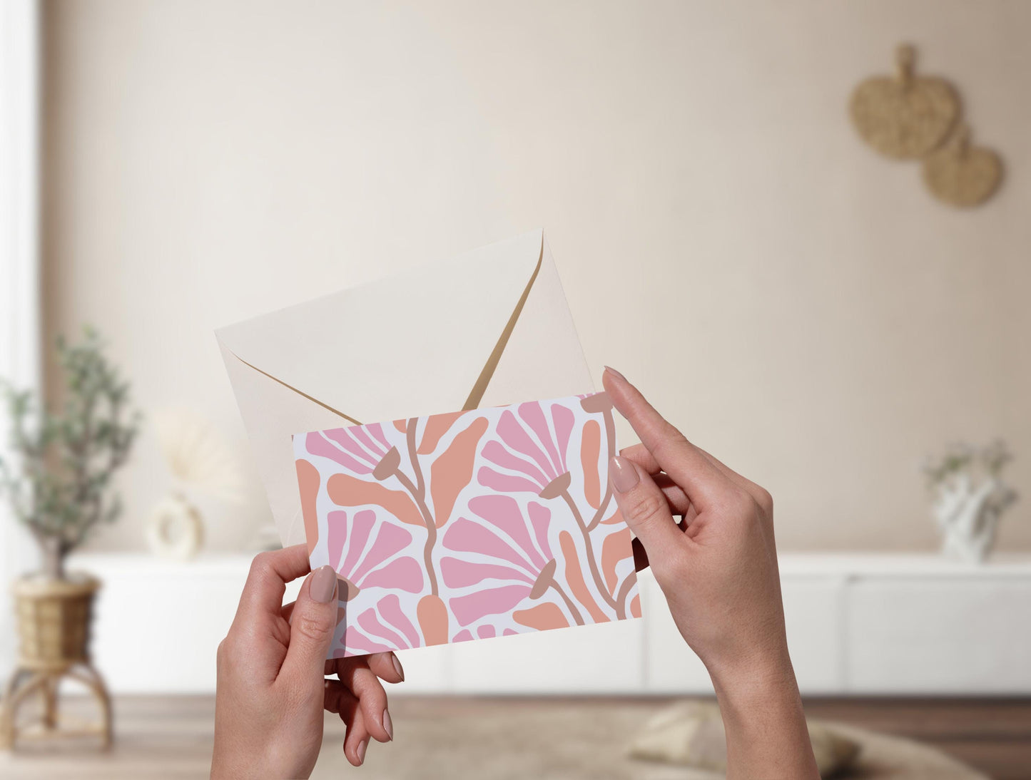 Plantilla de Canva de tarjeta de agradecimiento con flores abstractas editables/tarjeta de agradecimiento al cliente/inserto de empaque para pequeñas empresas