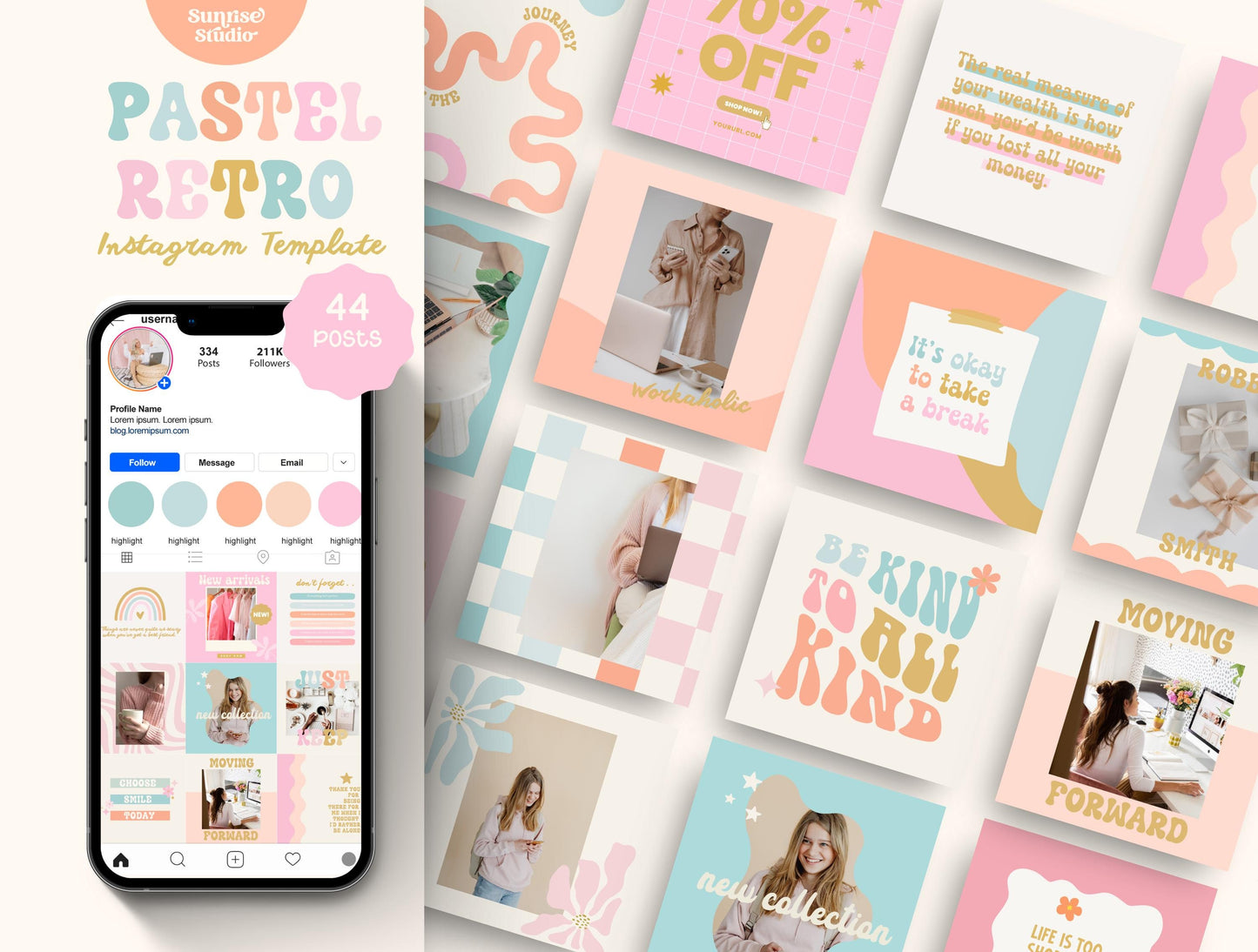Estilo de vida moderno retro pastel Instagram/Canva: plantillas de publicaciones de alto impacto visual y estrategia de participación para pequeñas empresas, marketing digital