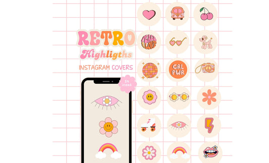 Iconos de Instagram de estilo retro boho, portadas de historias destacadas de Instagram de estilo retro, portadas de historias de Instagram de estilo retro con estilo, plantillas de Canva