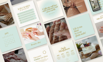 Plantillas de Instagram Canva para publicaciones e historias de belleza y salón de uñas, alto impacto visual y estrategia de participación para pequeñas empresas, feed estético