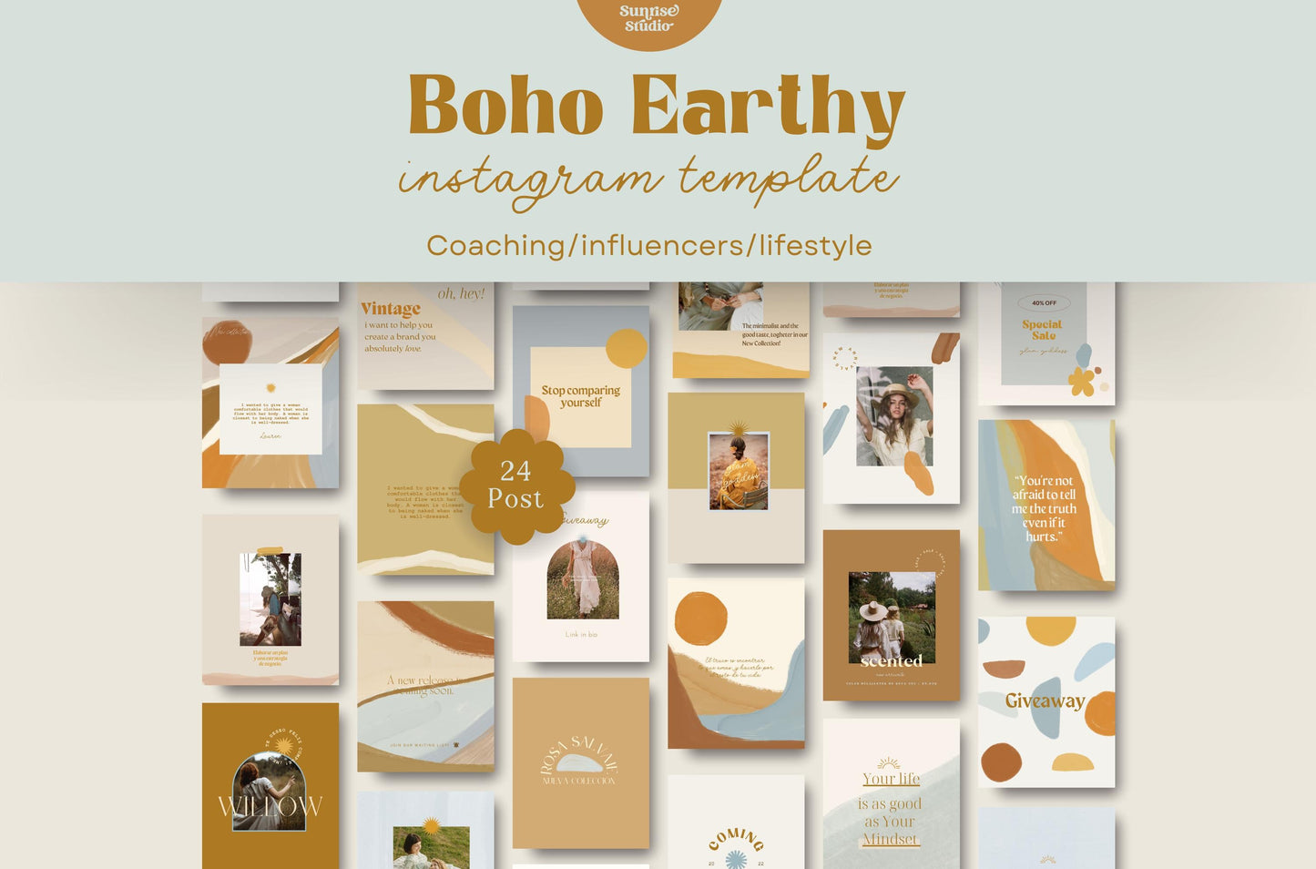 Plantilla de Instagram artística bohemia y terrosa / Canva: plantillas de publicaciones para pequeñas empresas, personas influyentes, coaching y estilo de vida