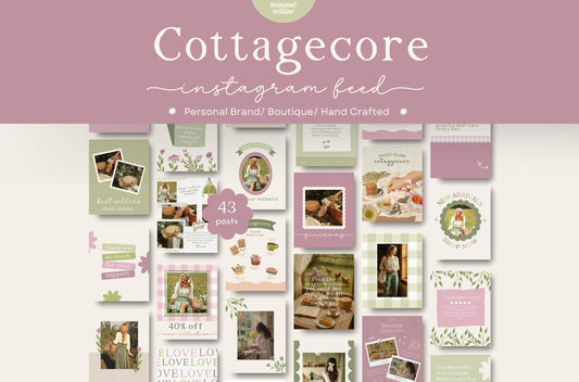Plantillas de Instagram de estilo cottagecore (Canva) / Plantillas de publicaciones estéticas dibujadas a mano / Kit de redes sociales editable con estilo bohemio y caprichoso