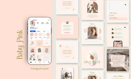 Plantilla Canva para feed de Instagram: publicación en rosa bebé para blogueros de moda, propietarios de negocios de estilo de vida y marcas personales, diseño artístico
