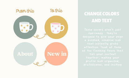 Portada de Instagram destacada con temática lúdica y orgánica, iconos dibujados a mano, iconos de redes sociales, iconos pastel de Instagram, plantilla de Canva