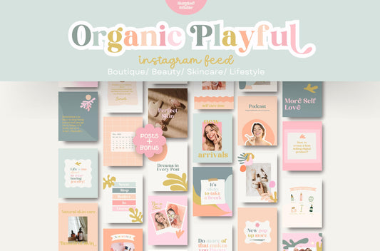 Feed de Instagram orgánico y divertido / Plantilla de Canva para marcas de belleza y cuidado de la piel / pequeñas empresas / feed de moda