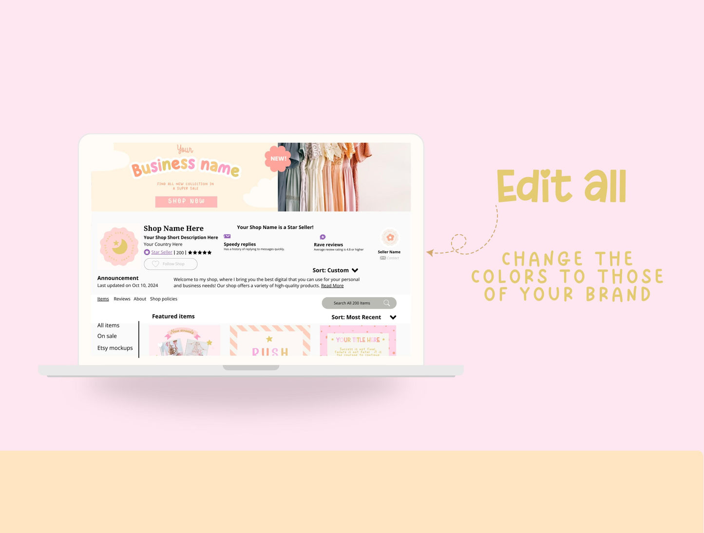 Kit de tienda Etsy con temática de atardecer - Plantillas de banner y anuncios de Etsy - Plantillas divertidas de Canva para impulsar tu tienda online