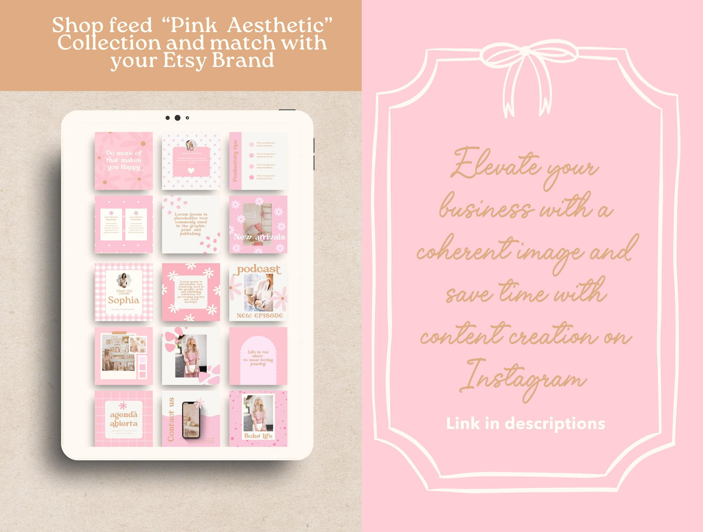 Banners para tiendas Etsy / Diseño de marca delicado y coqueto con estética rosa para su tienda / Banners y gráficos personalizables