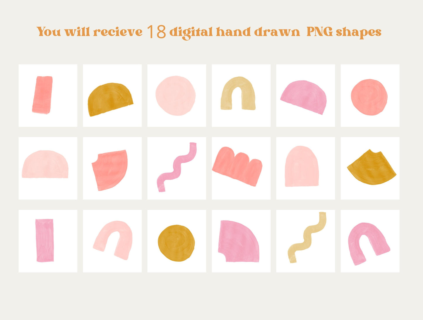 Formas abstractas pintadas a mano estilo boho PNG/ Elementos de diseño dibujados a mano/ PNG clipart moderno de moda