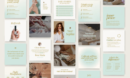 Plantillas de Instagram Canva para publicaciones e historias de belleza y salón de uñas, alto impacto visual y estrategia de participación para pequeñas empresas, feed estético