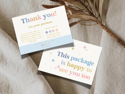 Plantilla de Canva de tarjeta de agradecimiento colorida editable/tarjeta de agradecimiento al cliente/inserto de empaque para pequeñas empresas