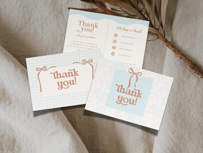 Tarjeta de agradecimiento de Blue Coquette / Agradecimiento al cliente / Embalaje azul / Marca para pequeñas empresas
