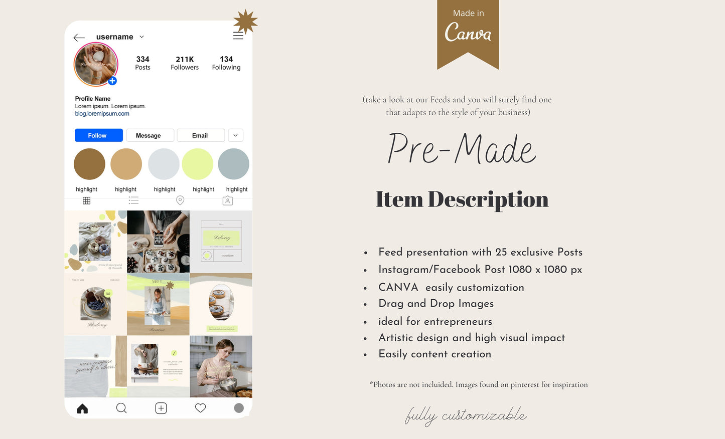 Plantilla elegante de feed de Instagram de panadería para Canva: plantillas de publicaciones artísticas de alto impacto visual y estrategia de participación para pequeñas empresas.