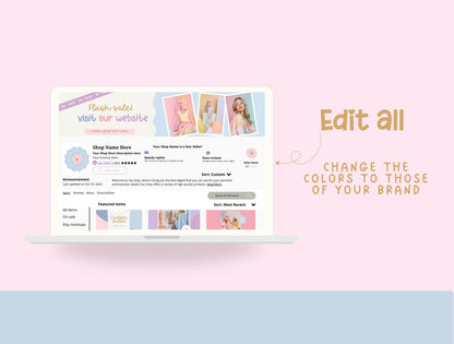 Kit de tienda Etsy Blue Lila lúdico: paquete de plantillas de banner y anuncios de Etsy - Plantillas divertidas de Canva para impulsar tu tienda online