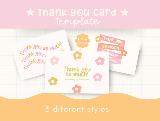 Plantilla de paquete de tarjeta de agradecimiento con lindas flores / tarjeta de presentación pequeña / diseño de marca / empaque de marca