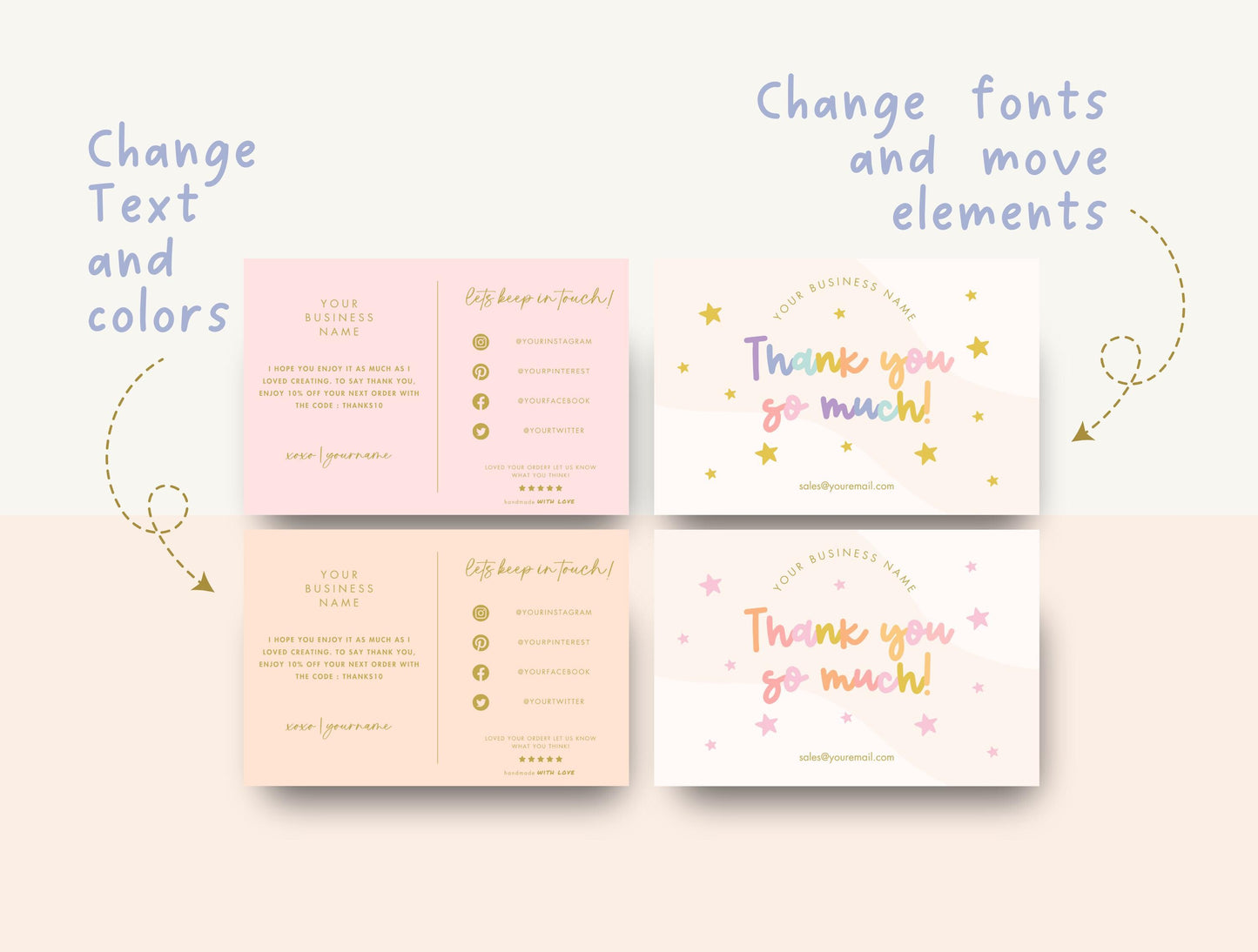 Plantilla de tarjeta de agradecimiento Rainbow Star / Tarjeta de presentación pequeña / Diseño de marca / Empaque de marca / Agradecimiento al cliente