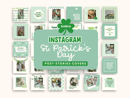 Paquete de Instagram para el Día de San Patricio: publicaciones, historias y destacados para marketing festivo