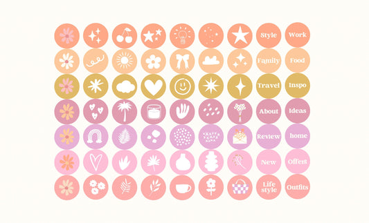 Conjunto de portadas para historias destacadas de Instagram / Íconos pastel dibujados a mano / Lindas plantillas de redes sociales para Canva / Peachy Playful Design