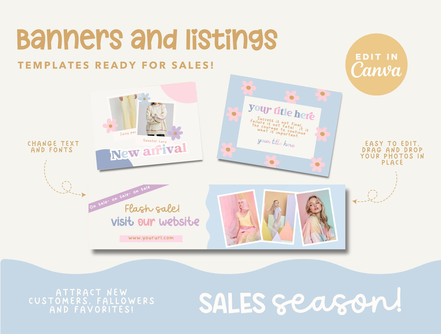 Kit de tienda Etsy Blue Lila lúdico: paquete de plantillas de banner y anuncios de Etsy - Plantillas divertidas de Canva para impulsar tu tienda online