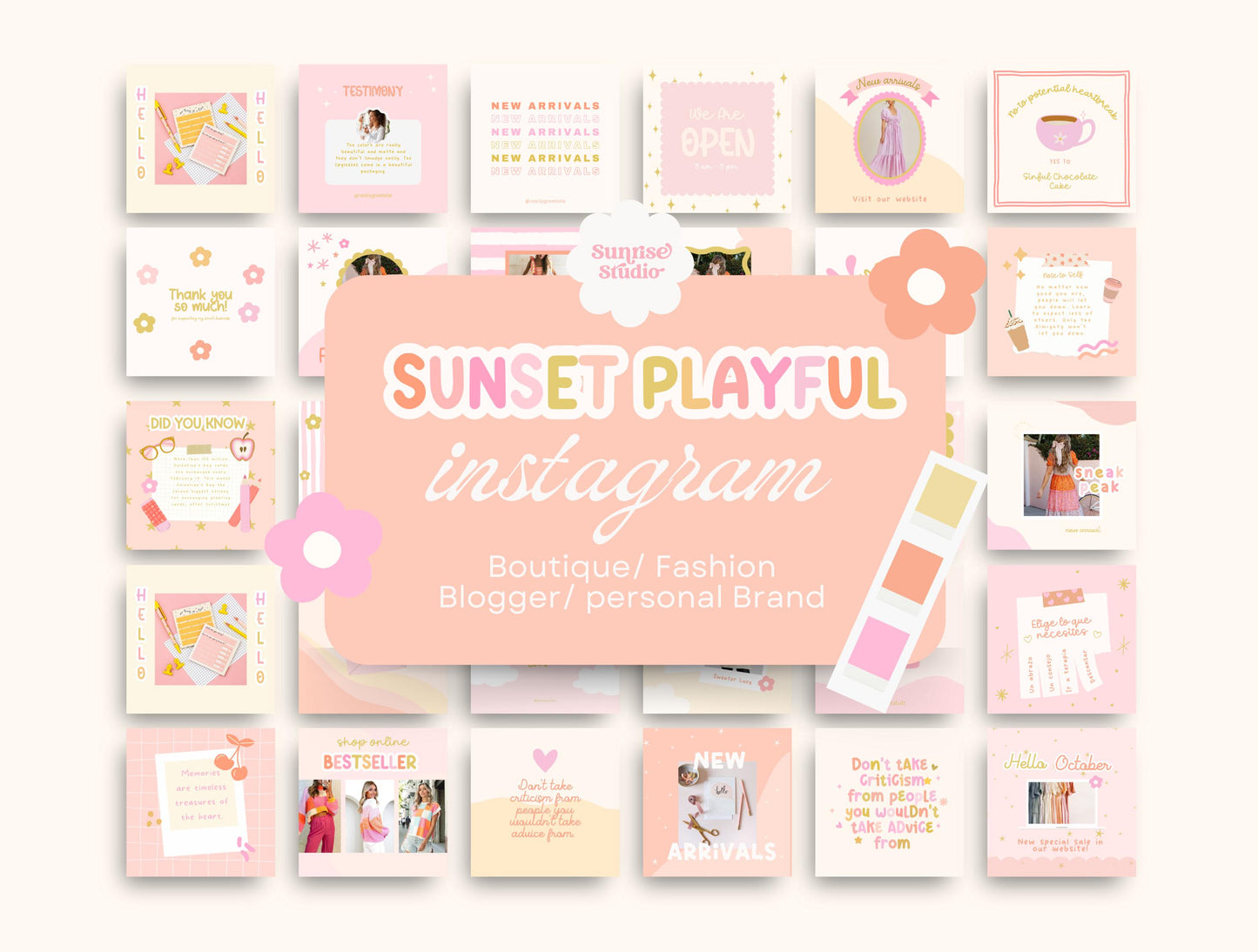 Plantilla de Instagram de Sunset Playful / Feed de Instagram de boutique / Feed de moda / Plantilla de compromiso